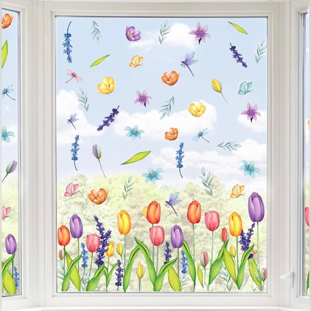 NWT Spring Window Clings,Colorful Flower Static Window Stickers for Spring Decor - Picture 2 of 7